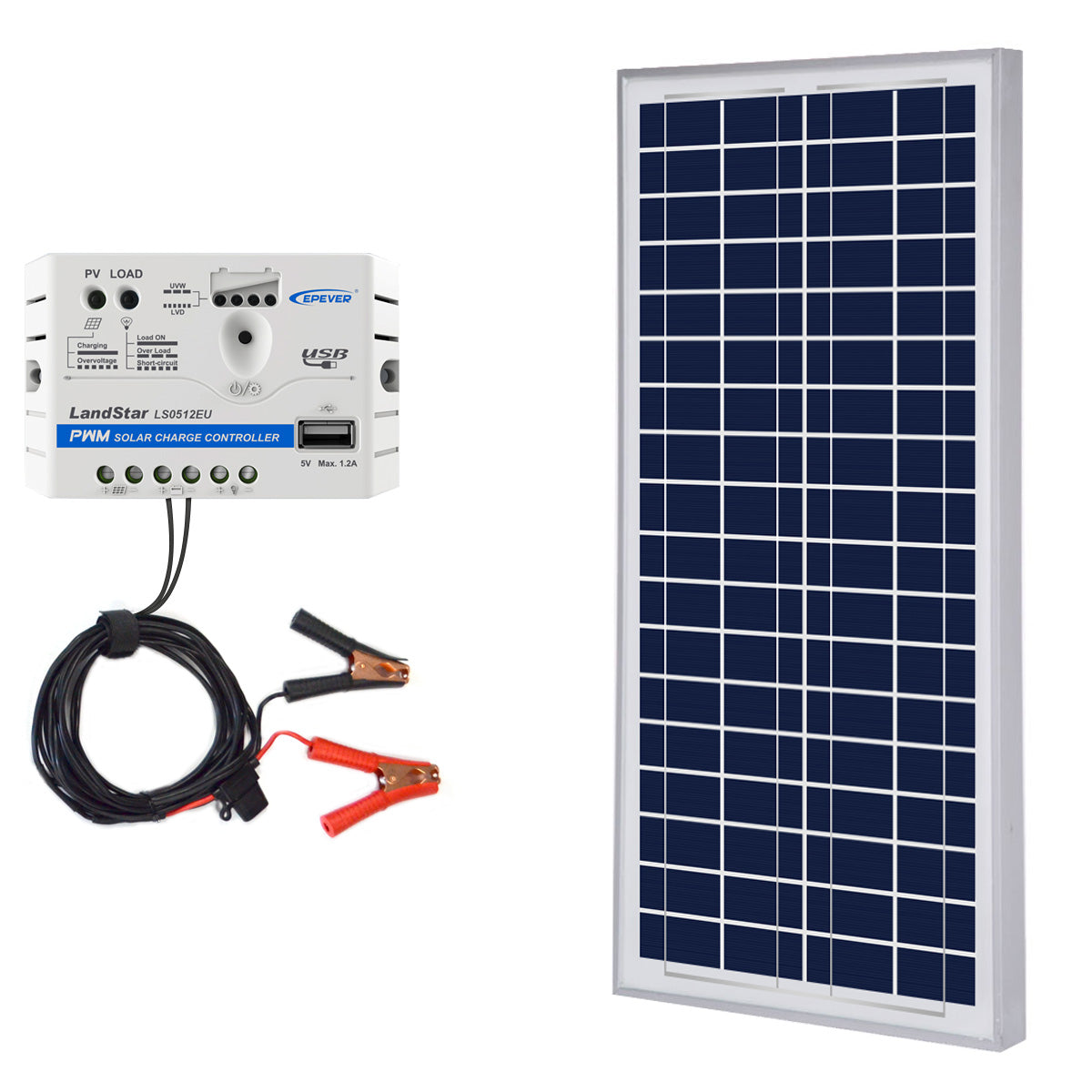 ACOPOWER 35W 12V Solar Charger Kit, 5A Charge Controller with Alligator Clips - acopower