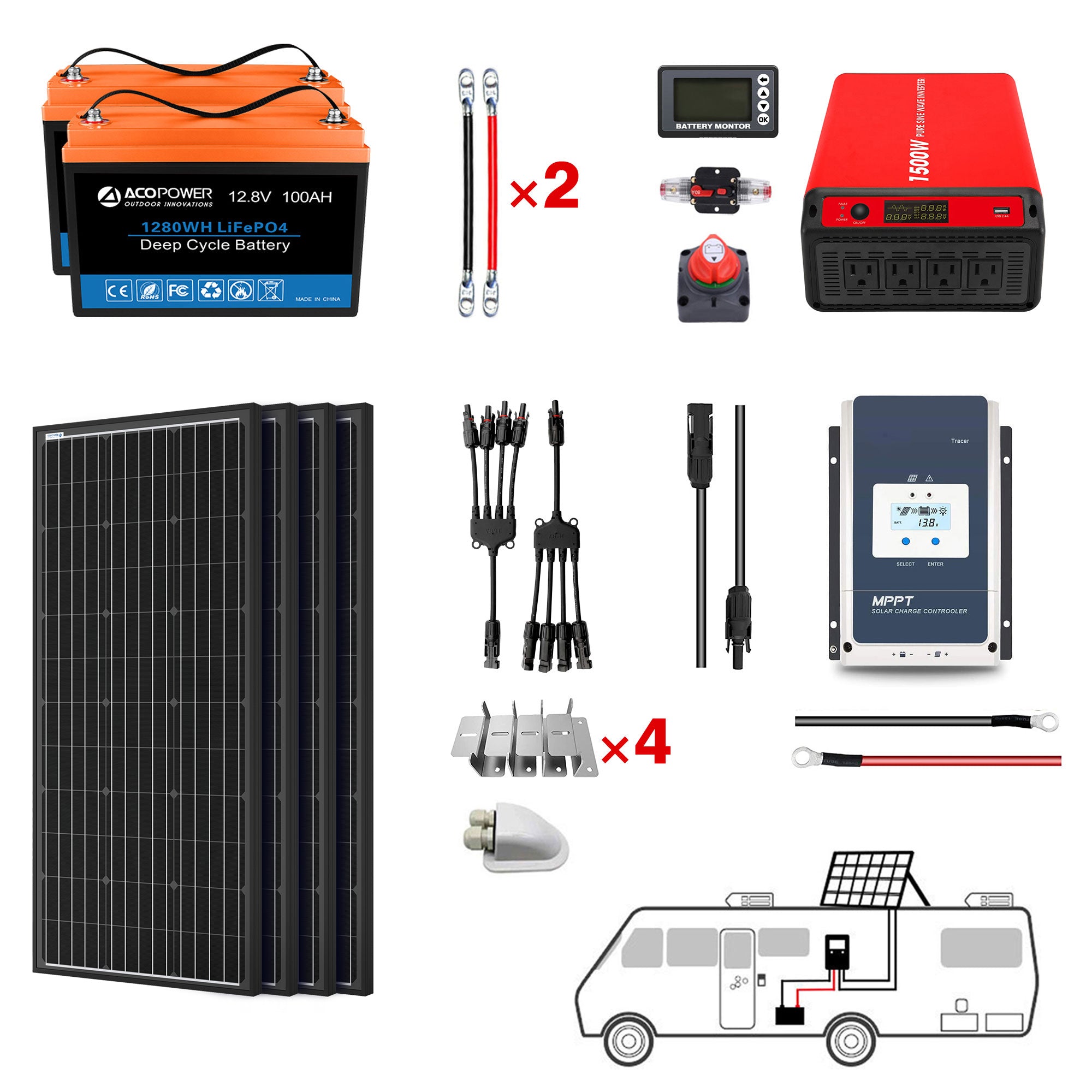 ACOPOWER 200Ah Batería 200W Sistema de energía solar