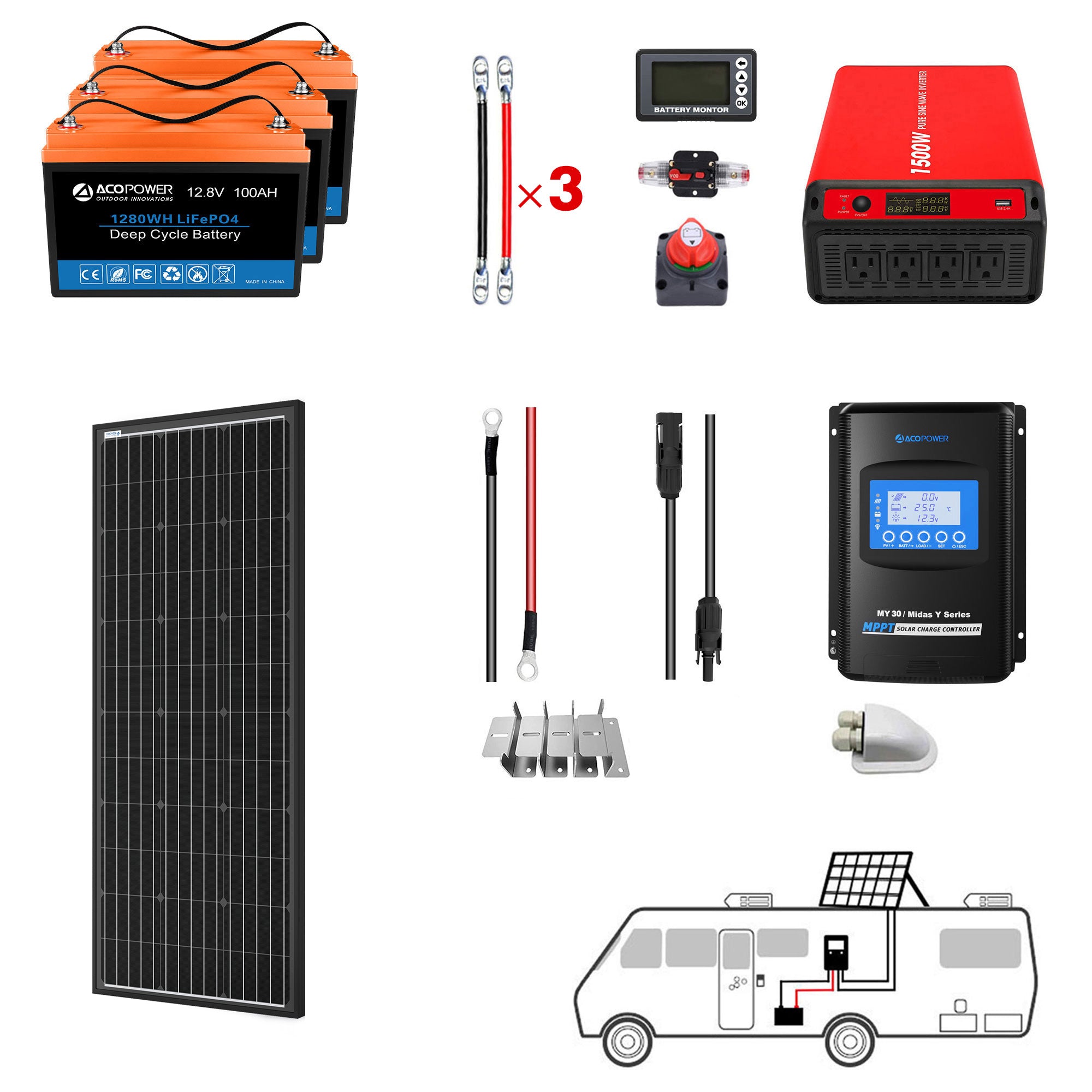 ACOPOWER 200Ah Batería 200W Sistema de energía solar