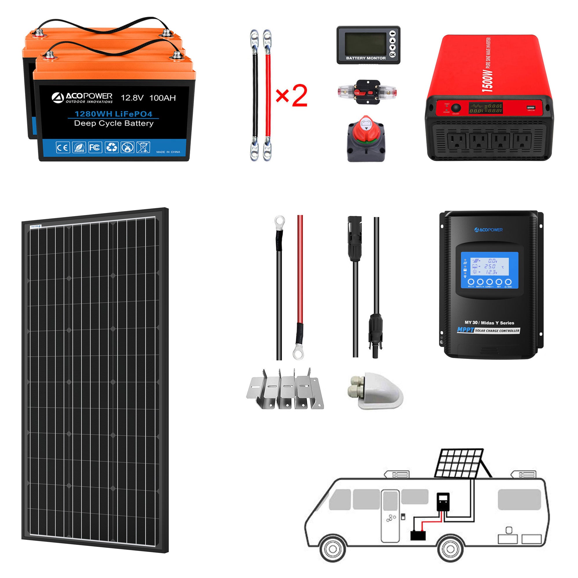 ACOPOWER 200Ah Batería 200W Sistema de energía solar