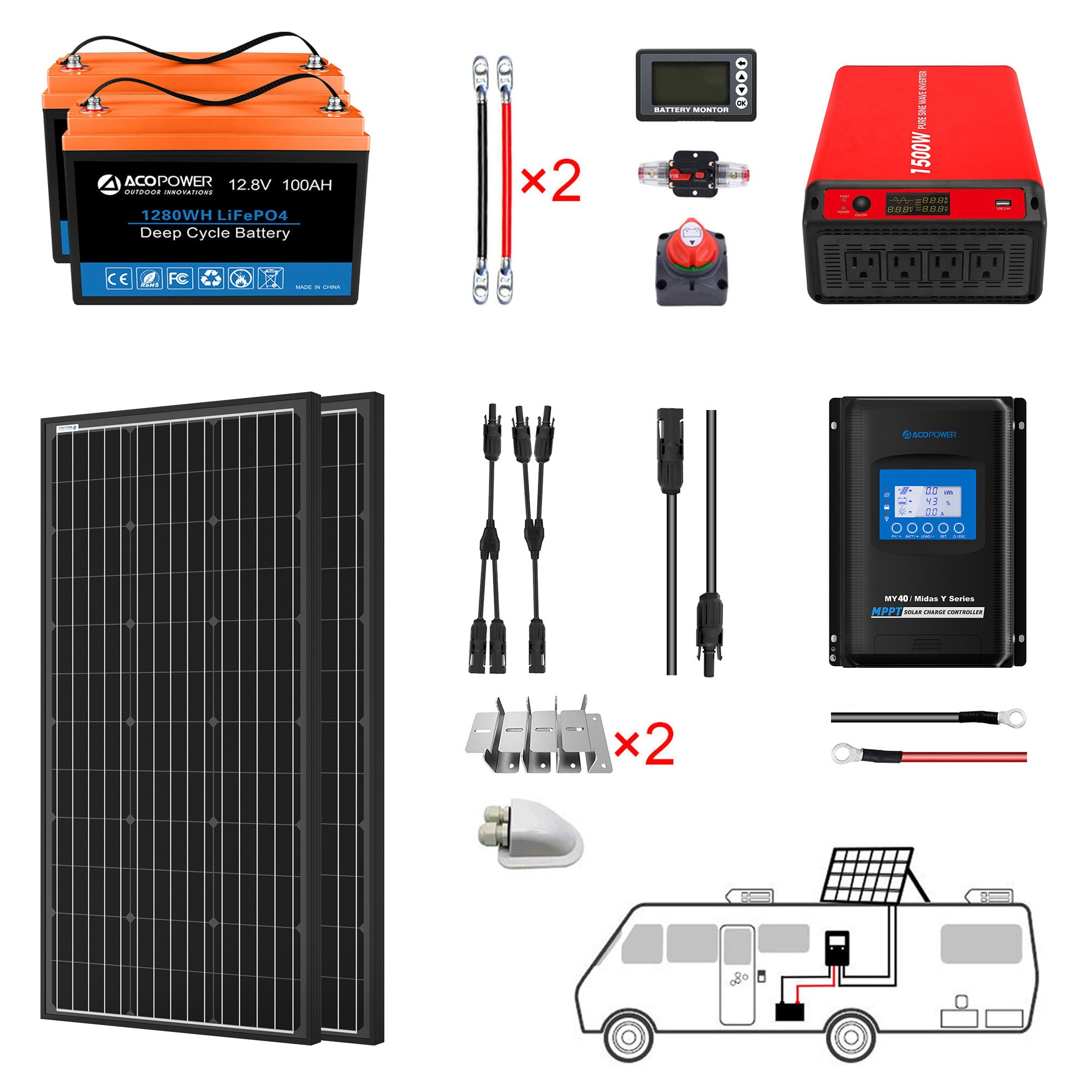 ACOPOWER 200Ah Batería 200W Sistema de energía solar