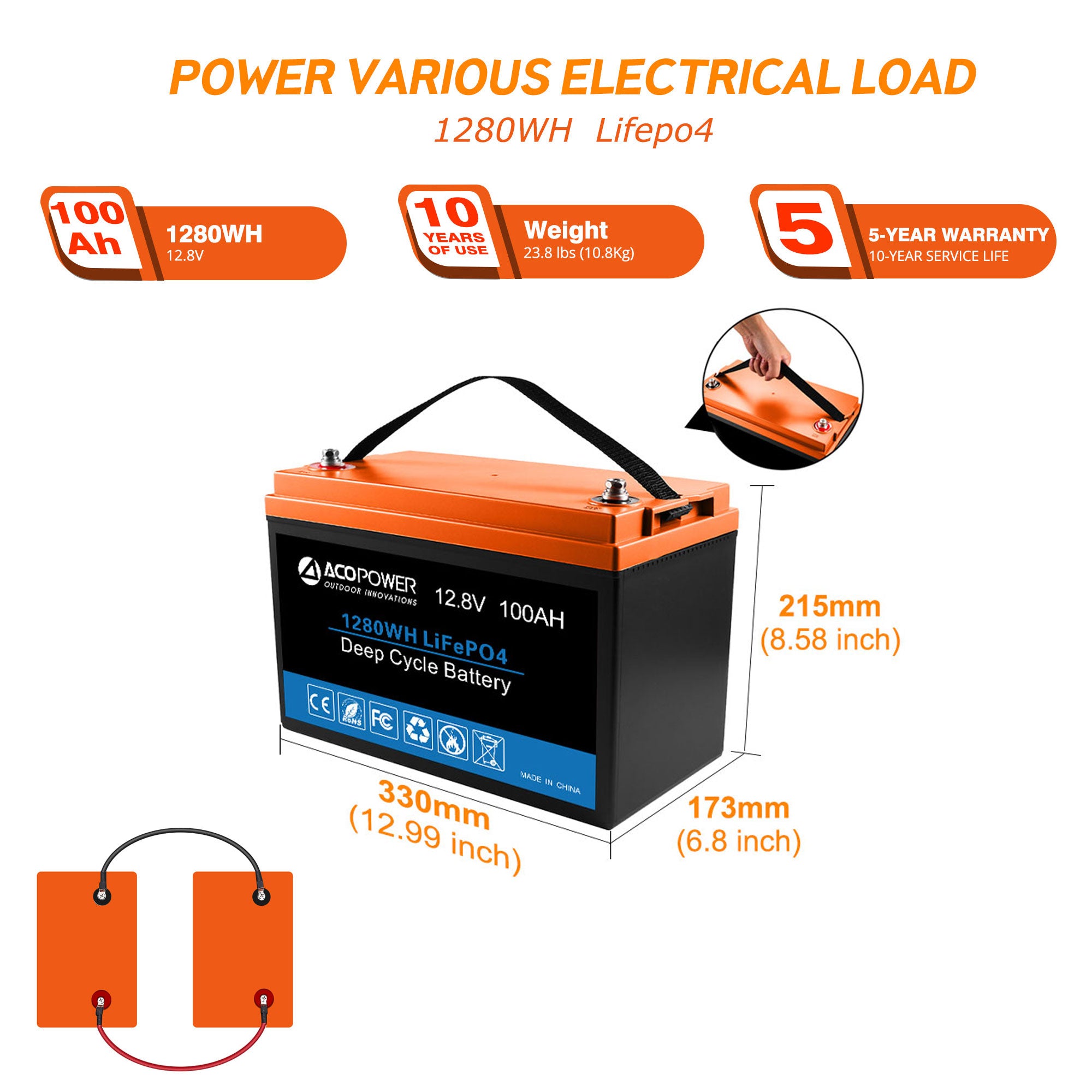 ACOPOWER 200Ah Batería 200W Sistema de energía solar